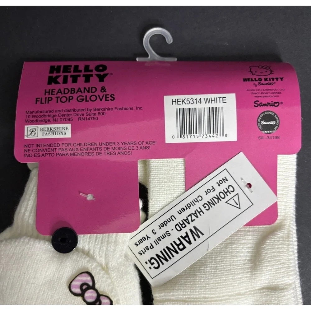 Sanrio Hello Kitty Girls Headband and Flip Top Gloves White Pink NEW